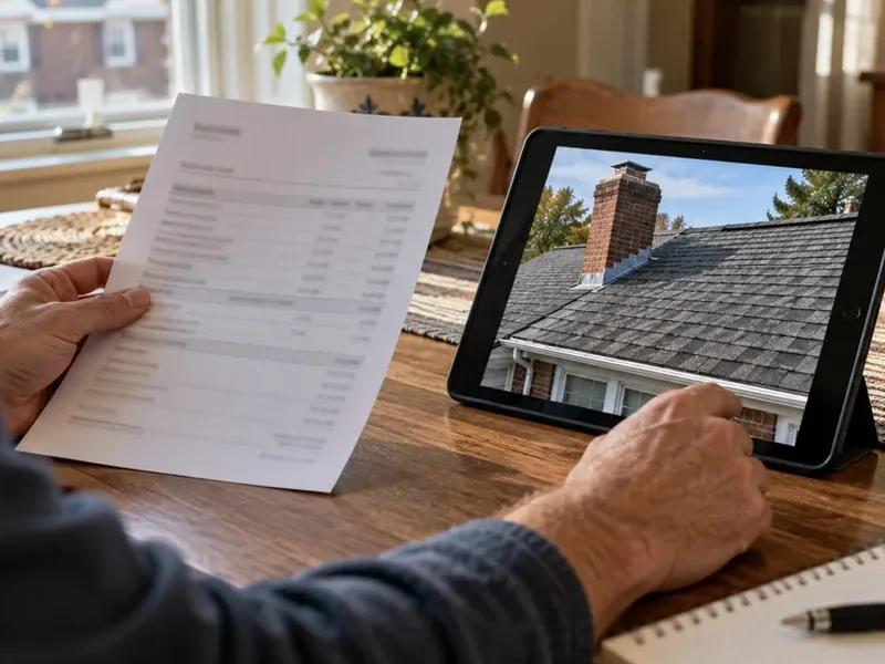 Homeowner reviewing a printed itemized estimate at a kitchen table